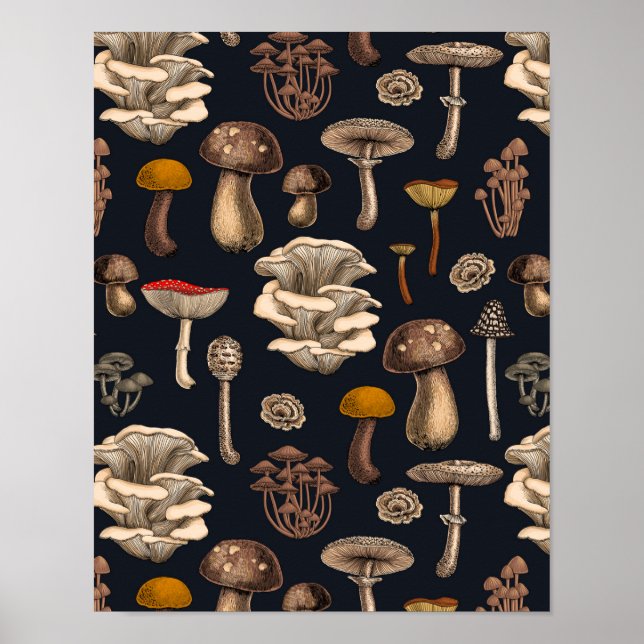 Wild Mushrooms on Grafit Poster (Vorne)