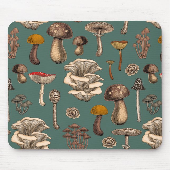 Wild Mushrooms on pine green Mousepad (Vorne)