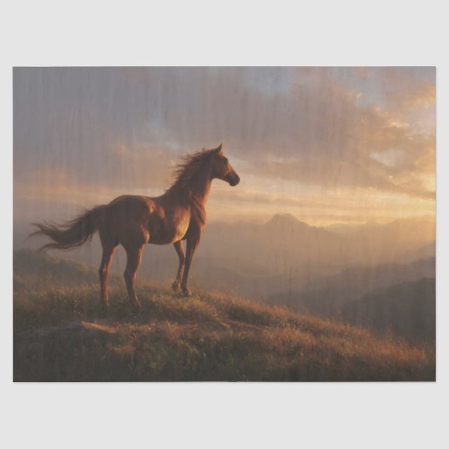Wild Mustang beobachtet das Sun-Set Decoupage Seidenpapier (Vorderseite)
