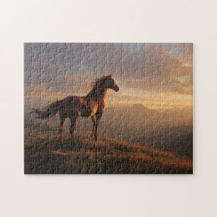Wild Mustang beobachtet den Sonnenuntergang