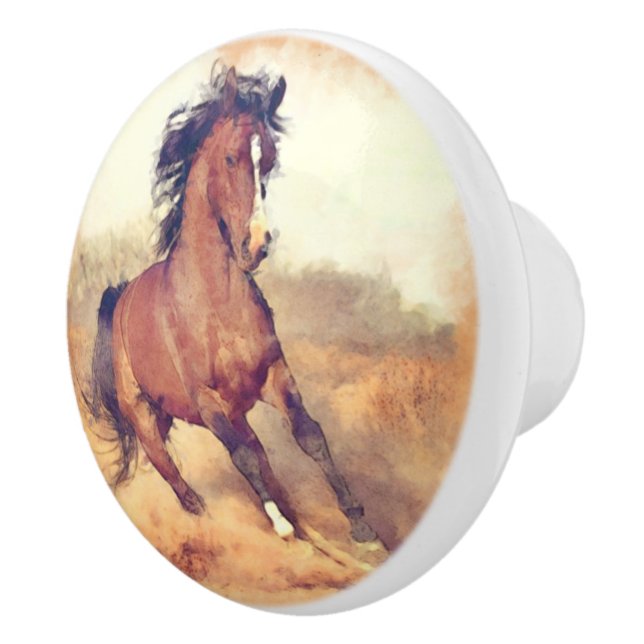 Wild Mustang Horse Aquarellmalerei Keramikknauf (Rechts)