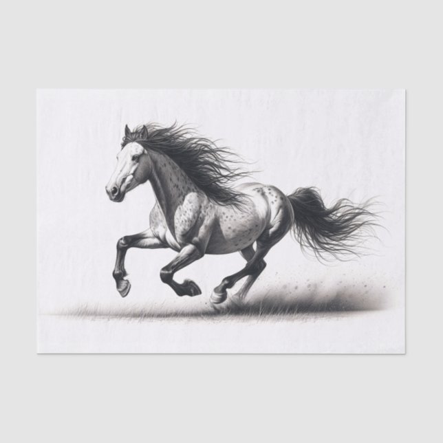 Wild Mustang Horse Black and White Decoupage Seidenpapier (Vorderseite)