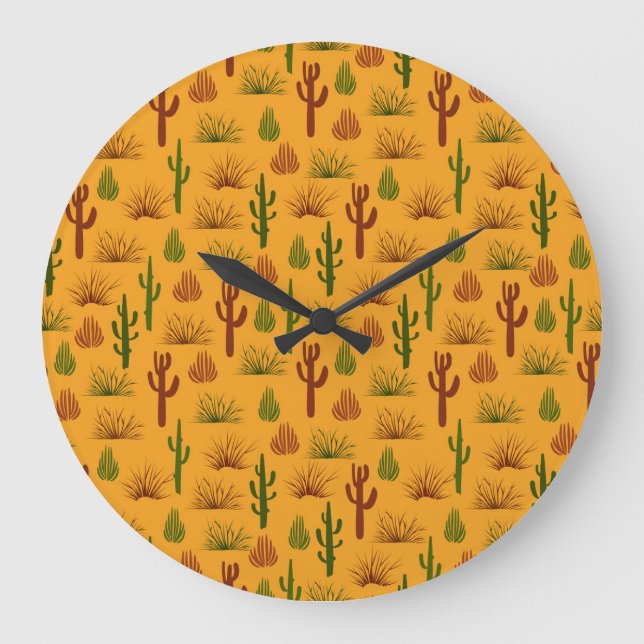 Wild Nature Cactus Bushes Pattern Große Wanduhr (Vorderseite)