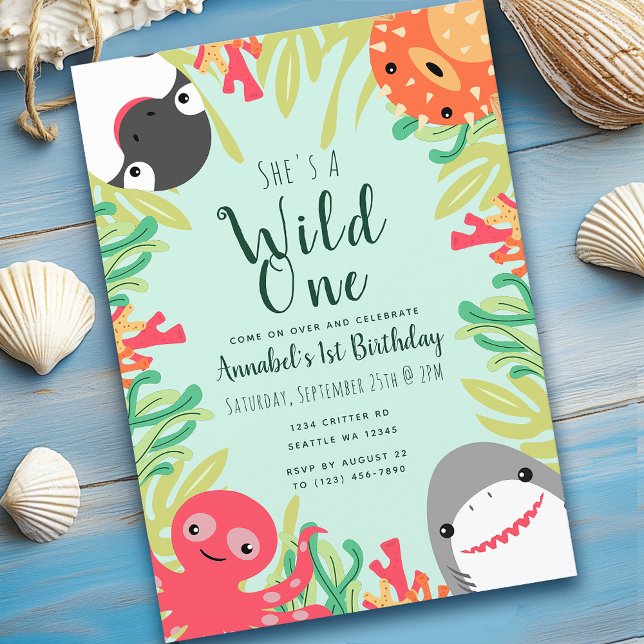 Wild Niedlicher Meerestiere Kindergeburtstag Einla Einladung (Von Creator hochgeladen)