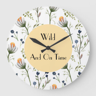 Wild & On Time – Wasserfarben-Wildblumen-Wanduhr Große Wanduhr
