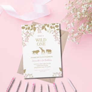 Wild One 1. Geburtstag Mädchen Pink und Gold Einladung