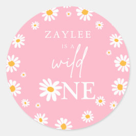 Wild One 1. Geburtstag Party Boho Retro Daisy Clas Runder Aufkleber