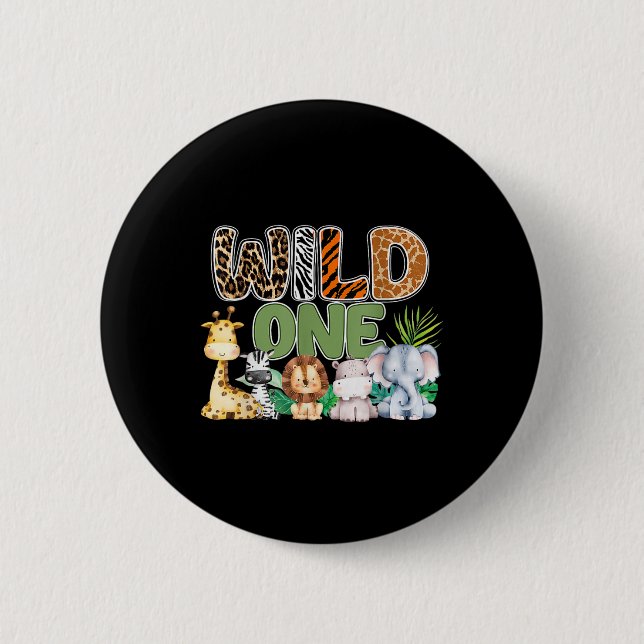 Wild One 1. Geburtstag Safari Familienmatching Button (Vorderseite)