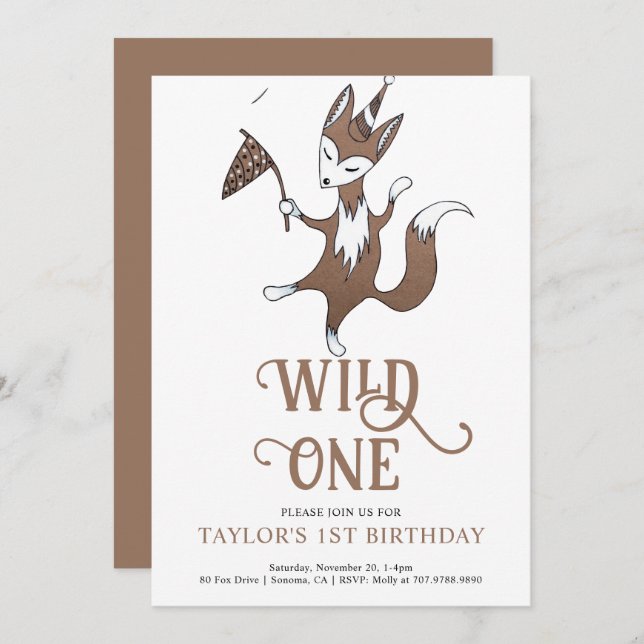 Wild One 1st Birthday Party Invitation (Devant / Derrière)