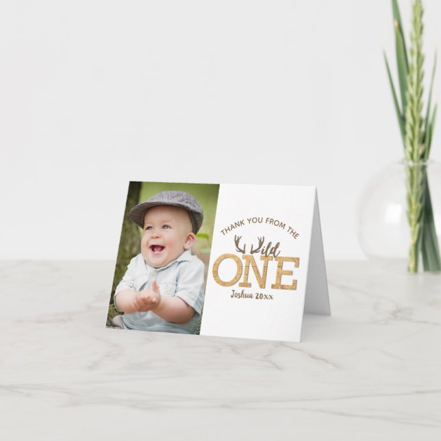 Wild One 1st Birthday Party Photo Carte de remerci (Devant)