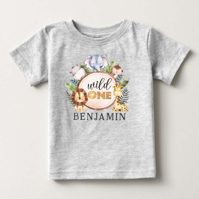 Wild One 1st Birthday Safari Baby T-shirt (Devant)