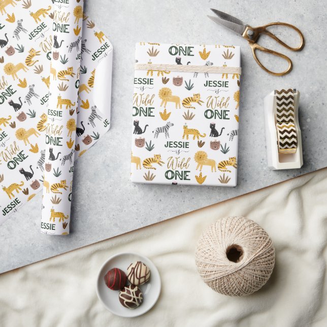 Wild One 1st Birthday Tropical Jungle Safari   Geschenkpapier (Kunsthandwerk)