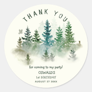 Wild One 1st Birthday Woodland Thank You Runder Aufkleber