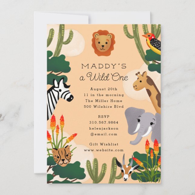 Wild One African Savanna Children's Birthday Party Einladung (Vorderseite)