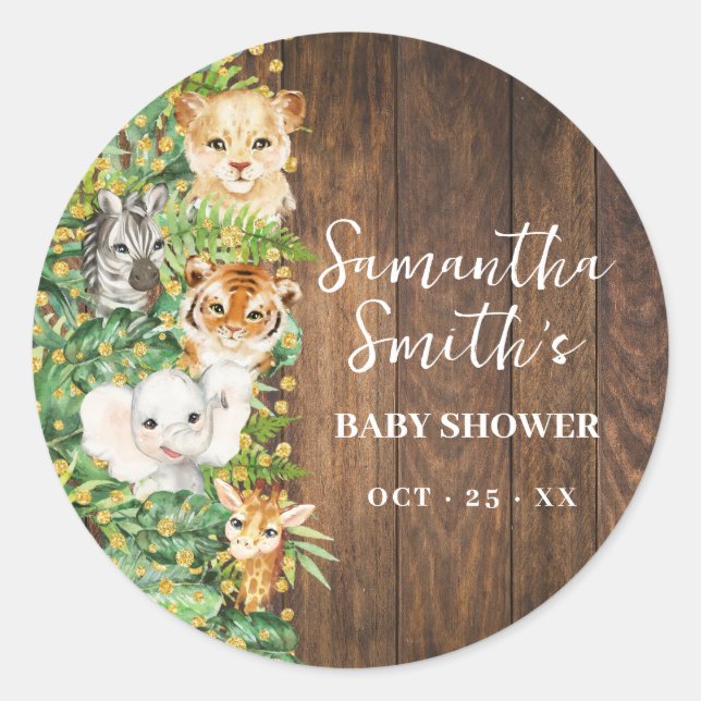 Wild One Animal Rustic Safari Gold Baby Dusche Runder Aufkleber (Vorderseite)
