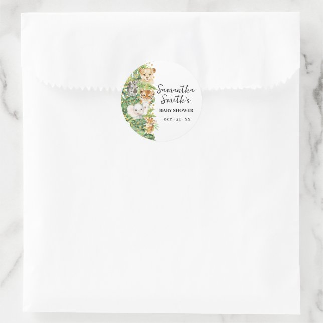 Wild One Animal Safari Baby Dusche Runder Aufkleber (Tasche)