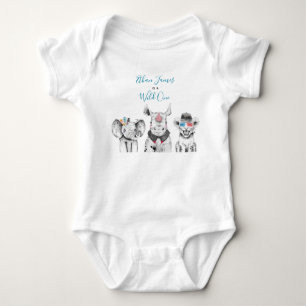Wild One Animal Safari Schwarz-weiß Blue Geburtsta Baby Strampler