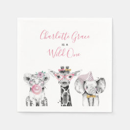 Wild One Animal Safari Schwarz-weiß Rosa Geburtsta Serviette