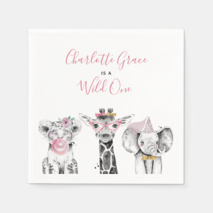 Wild One Animal Safari Schwarz-weiß Rosa Geburtsta Serviette