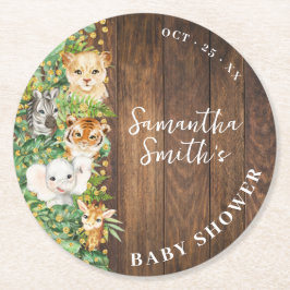 Wild One Animals Rustic Safari Baby Shower Runder Pappuntersetzer