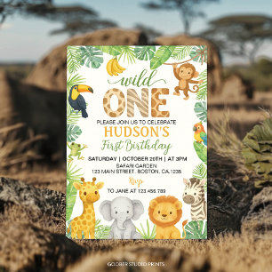 Wild One Animals Safari 1. Geburtstag Einladung