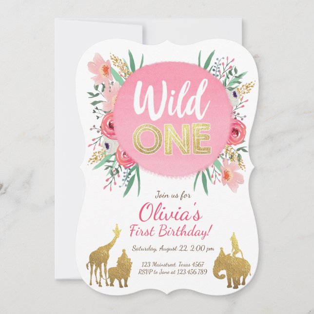 Wild One Animaux Anniversaire Invitation Floral Go (Devant)