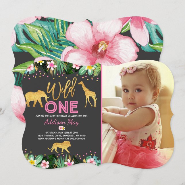 Wild One Anniversaire Invitation Jungle Animaux Pa (Devant / Derrière)