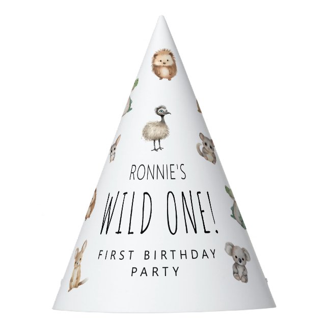 Wild One! Aussie Animal Birthday Party Willkommen Partyhütchen (Vorderseite)