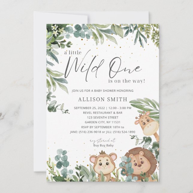 Wild One Baby Animals Baby Shower Einladung (Vorderseite)