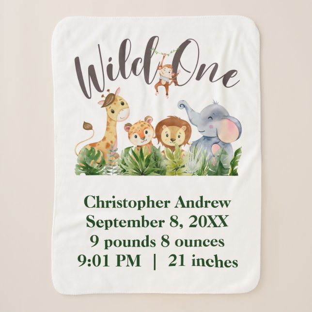 Wild One Baby Animals Jungle Safari Geburtsstaten Sherpadecke (Vorderseite)