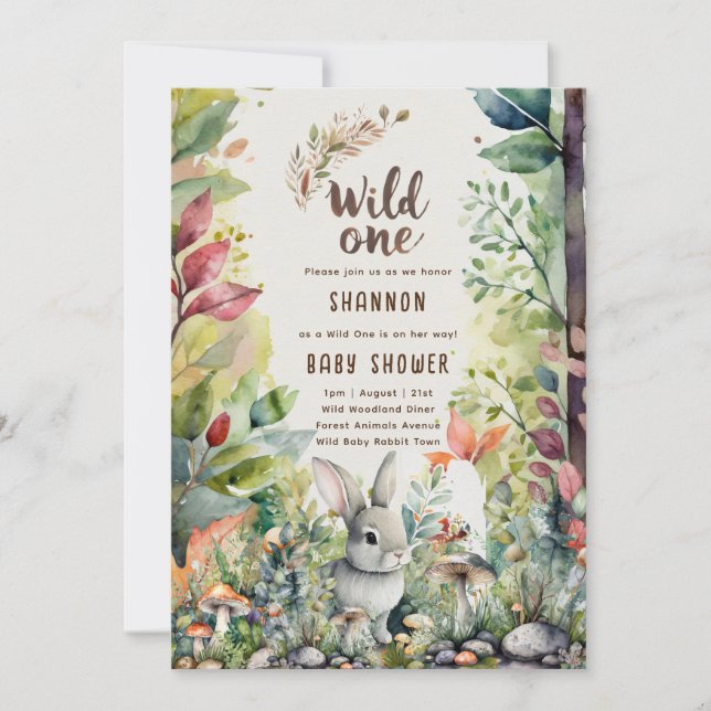 Wild One Baby Bunny Woodland Tiere Rustikal Einladung (Vorderseite)