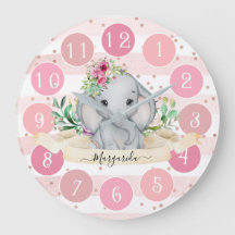 Wild One - Baby Elephant und Blume große Uhr