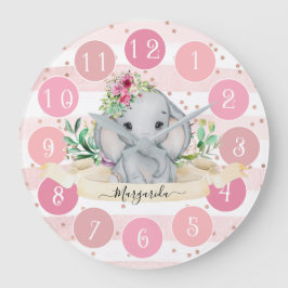 Wild One - Baby Elephant und Blume große Uhr