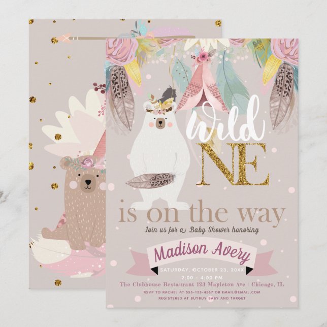 Wild One Baby Shower Girl Einladung (Vorne/Hinten)