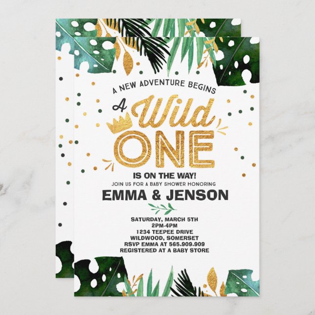 Wild One Baby shower Invitation Aventure Douche (Devant / Derrière)