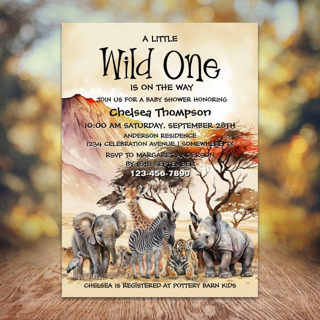 Wild One Baby Shower Safari Animals Einladung (Von Creator hochgeladen)