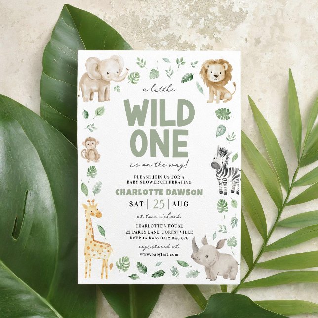 Wild One Baby Shower Safari Tierheim Jungle Einladung (Wild One Baby Shower Invitation)