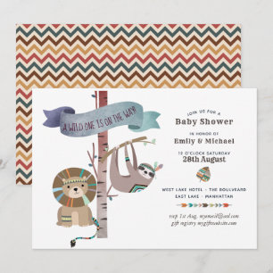 Wild One Baby Shower Tribal Sloth TeePee Einladung