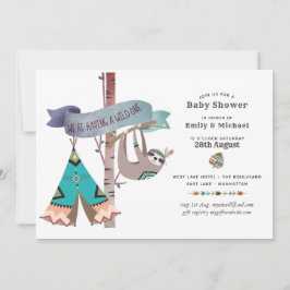 Wild One Baby Shower Tribal Sloth TeePee Einladung