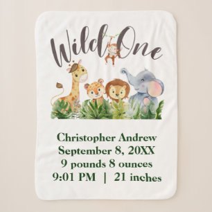 Wild One Baby-Tiere Dschungel-Safari-Geburtsstatis Sherpadecke