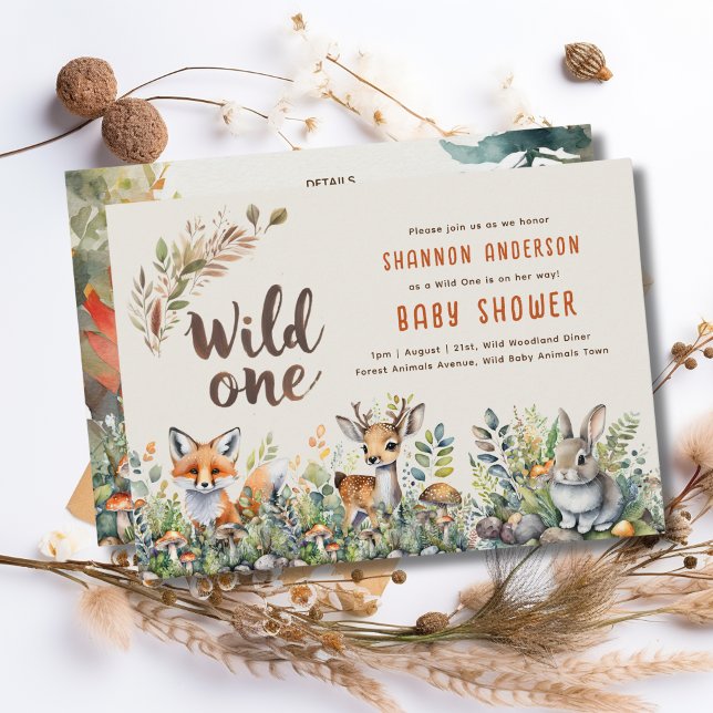 Wild-One-Baby-Woodland-Tiere Niedlich rustikal Einladung (Von Creator hochgeladen)