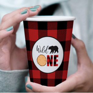 Wild One Bear Buffalo Kariert erster Geburtstag Pappbecher