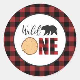 Wild One Bear Buffalo Kariert erster Geburtstag Runder Aufkleber