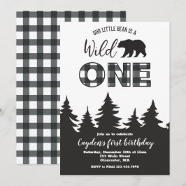 Wild One Bear Buffalo Kariert Erster Geburtstagsau Einladung
