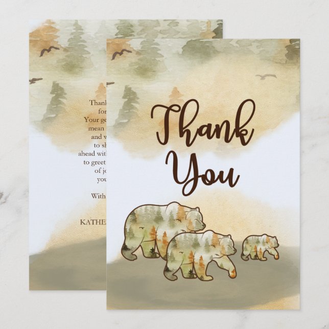 Wild One Bears Baby shower de bois Merci (Devant / Derrière)