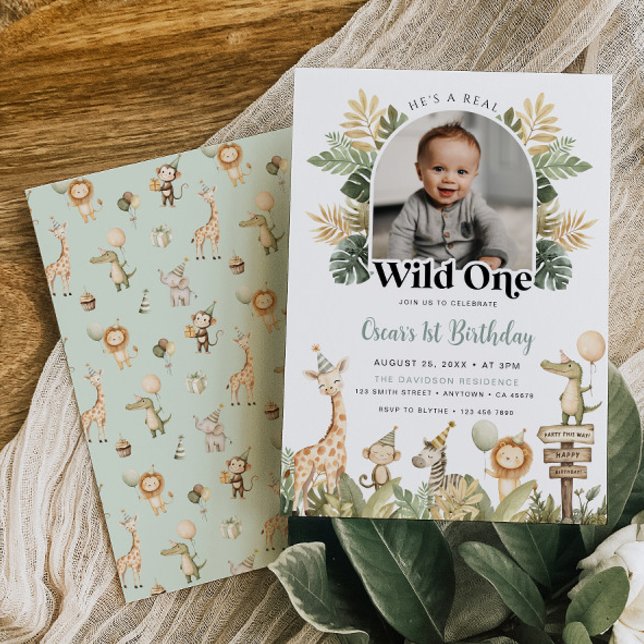 Wild One Birthday Invitation Garçon Safari Animaux (Créateur téléchargé)