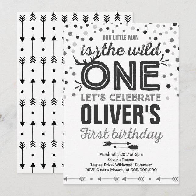 Wild One Birthday Invitation Modern Wild One Party (Devant / Derrière)