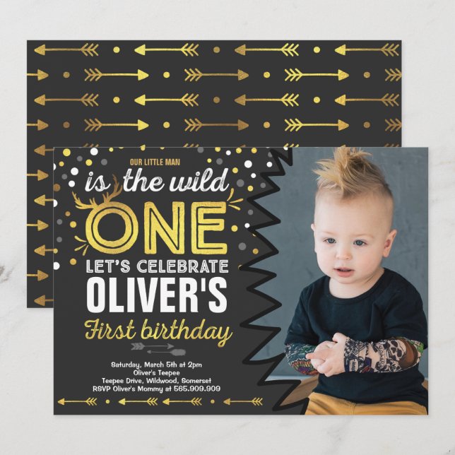 Wild One Birthday Invitation Modern Wild One Party (Devant / Derrière)