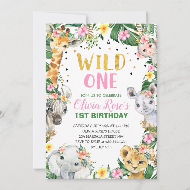 Wild One Birthday Jungle Safari Einladung (Vorderseite)
