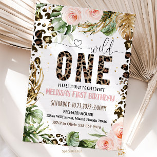 Wild One Birthday Leopard Print Wild Jungle Party Einladung